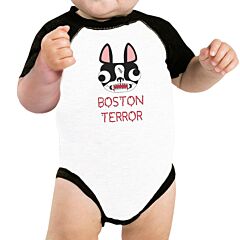 Boston Terror Terrier Baby Black And White BaseBall Shirt