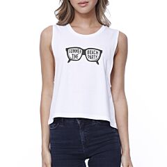 Summer Time Beach Party Womens White Crop Top