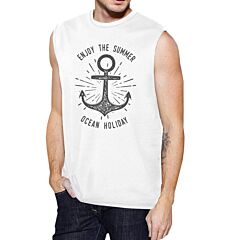 Enjoy The Summer Ocean Holiday Mens White Muscle Top