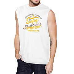 Authentic Summer Surfing California Mens White Muscle Top