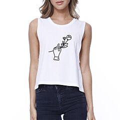Hand Holding Flower Women's White Crop T Shirt Earth Day Special