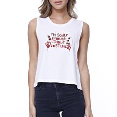 Scary Without A Costume Bloody Hands Womens White Crop Top