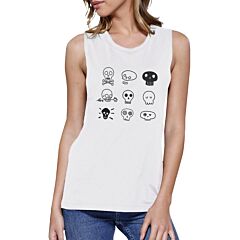 Skulls Womens White Muscle Top