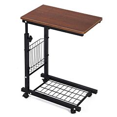 Laptop Desk Height Adjustable Mobile Laptop Computer Desk Cart With Side Shelf, Brown - Brown