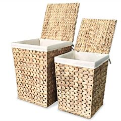 Laundry Basket Set 2 Pieces Water Hyacinth - Brown