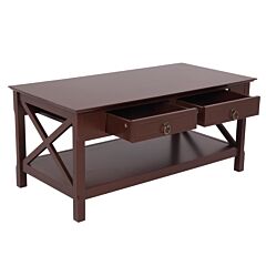 Fch Simple Two-pull Solid Wood Coffee Table With Two Sides Crossed-brown  Yj - Brown