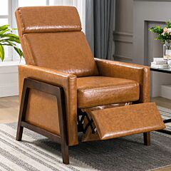 Wood-framed Pu Leather Recliner Chair Adjustable Home Theater Seating With Thick Seat Cushion And Backrest Modern Living Room Recliners, Brown - Brown Pu